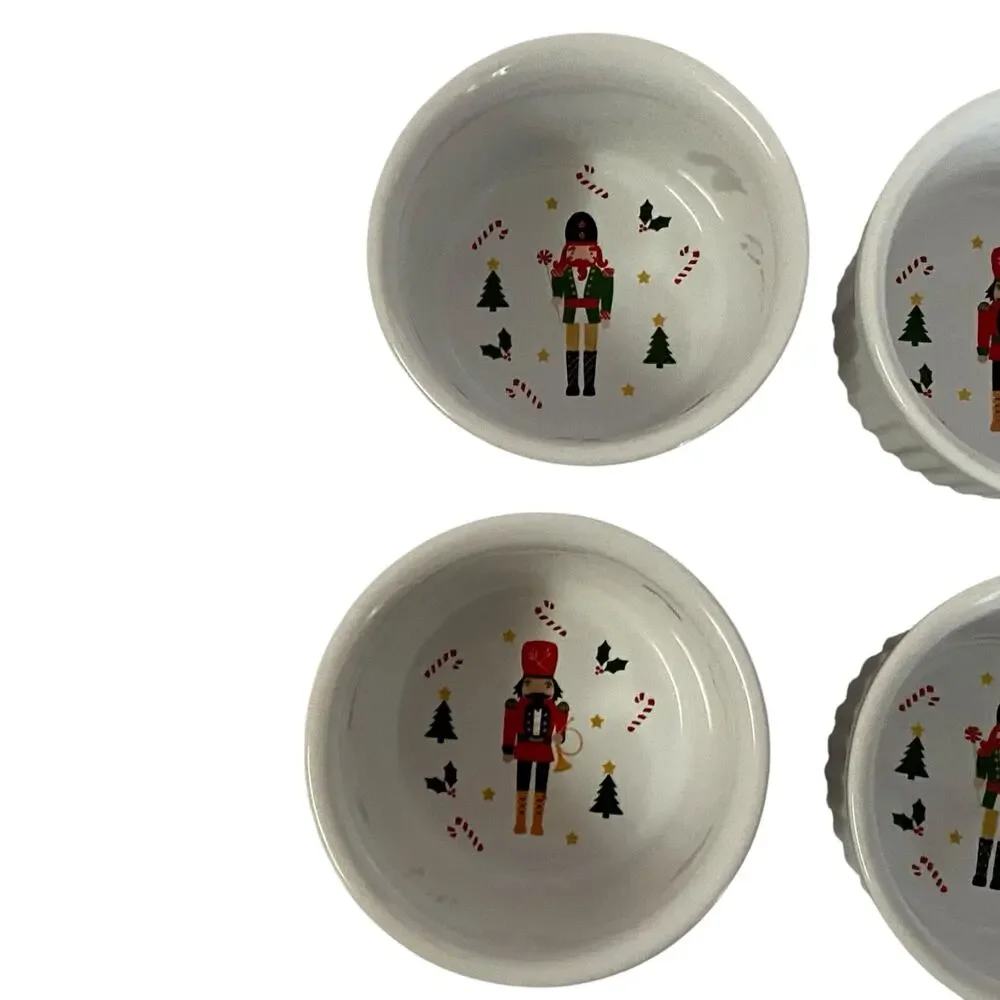 Holiday Style Nutcracker Christmas Ramekins Ceramic 3.5in NWT Set of 6 Bakeware